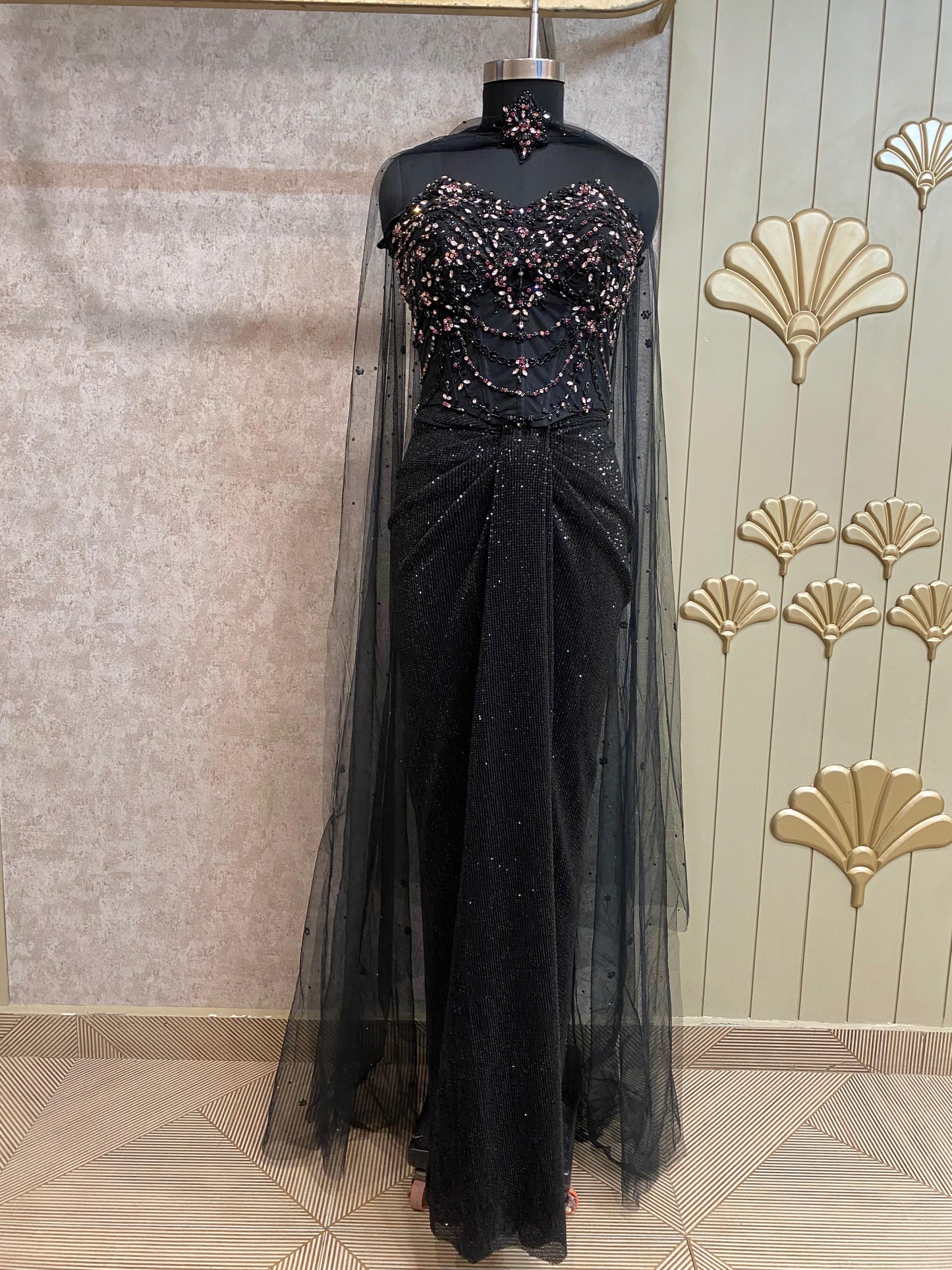 Black Designer Ready To Wear Drape Saree