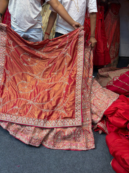 Orange Pink Peacock Designer Bridal Lehenga