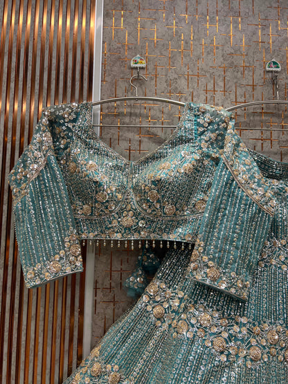 Exclusive Blue Crop Top Lehenga