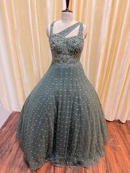 Baby pink brown mint green golden gown Lehenga