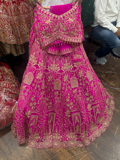 12 kali Light work Elegant hot pink crop top Lehenga