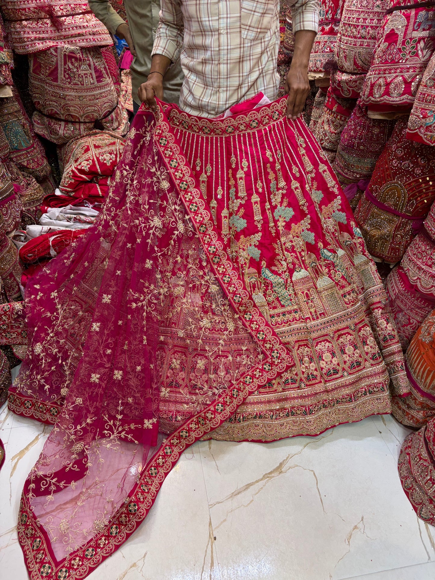 Rani Pink peacock bridal Lehenga
