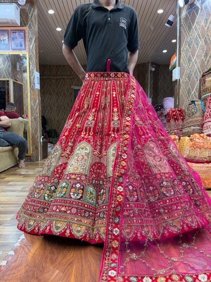Designer Rani pink flower Ball Bridal Lehenga