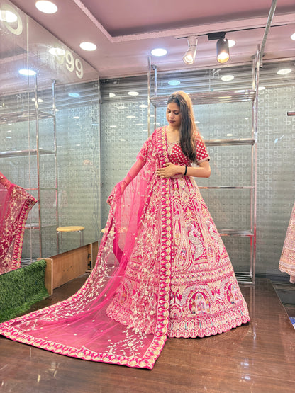 Glamorous red rani pink peacock bridal Lehenga