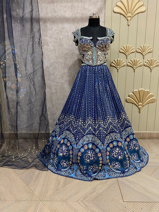 Navy blue PDP Crop Top Lehenga