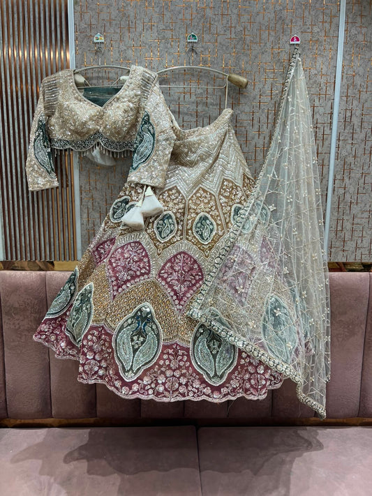 Golden Multicolour Crop Top Lehenga