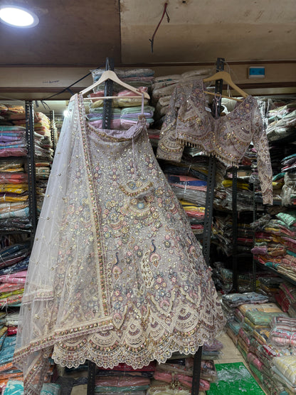 Lavishing Lavender pink peacock Crop Top Lehenga
