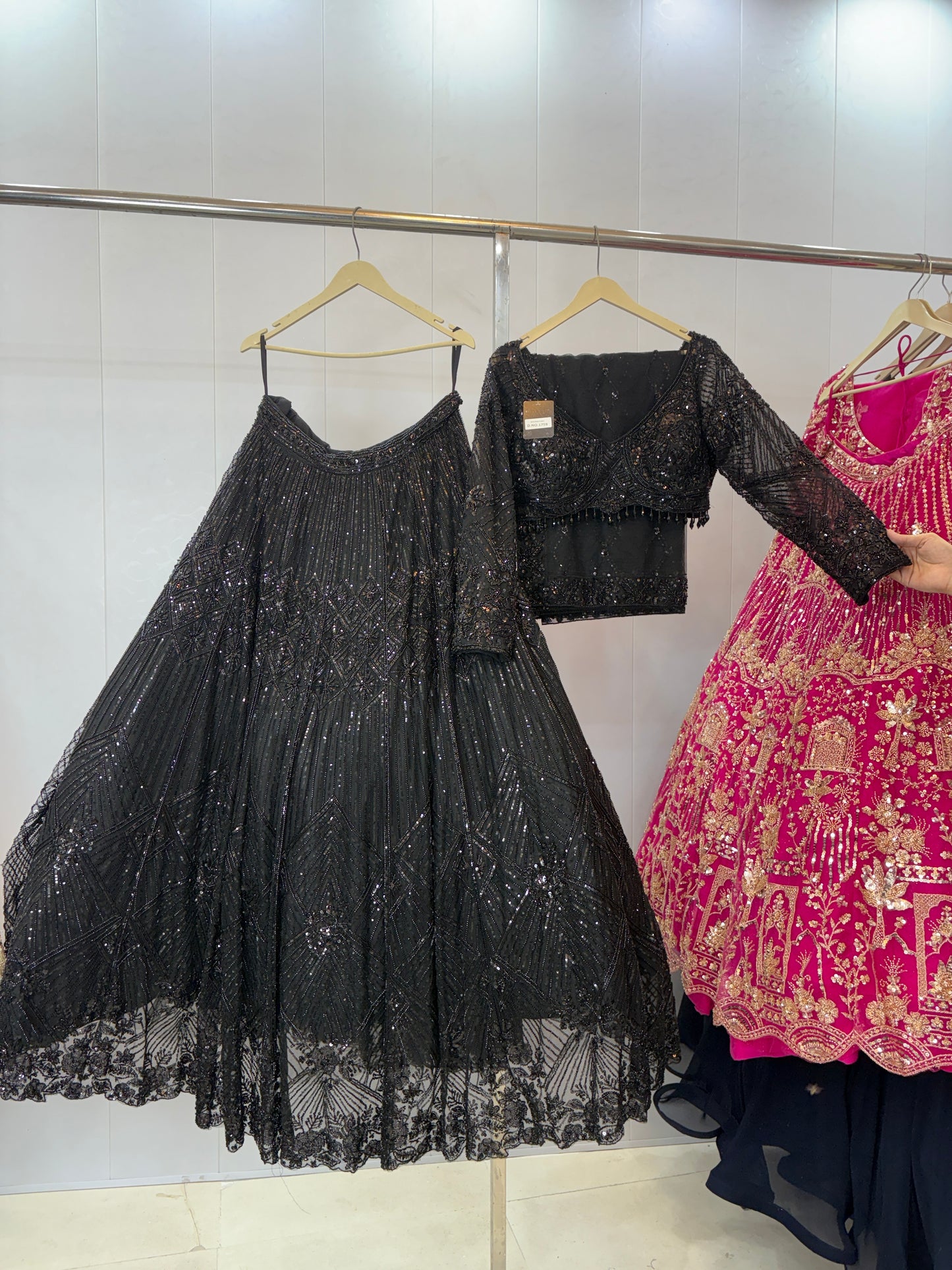 Designer Black Sequins Crop top Lehenga