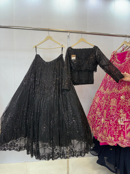 Designer Black Sequins Crop top Lehenga
