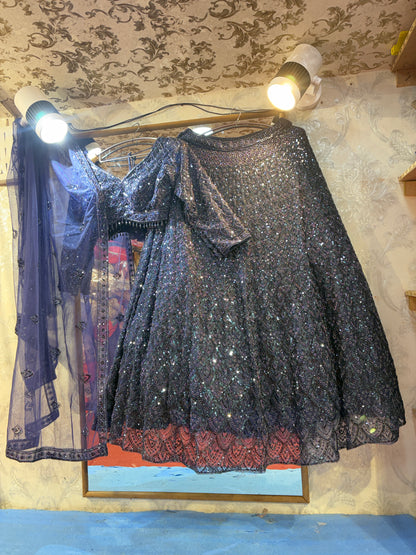 Lovely navy blue crop top Lehenga