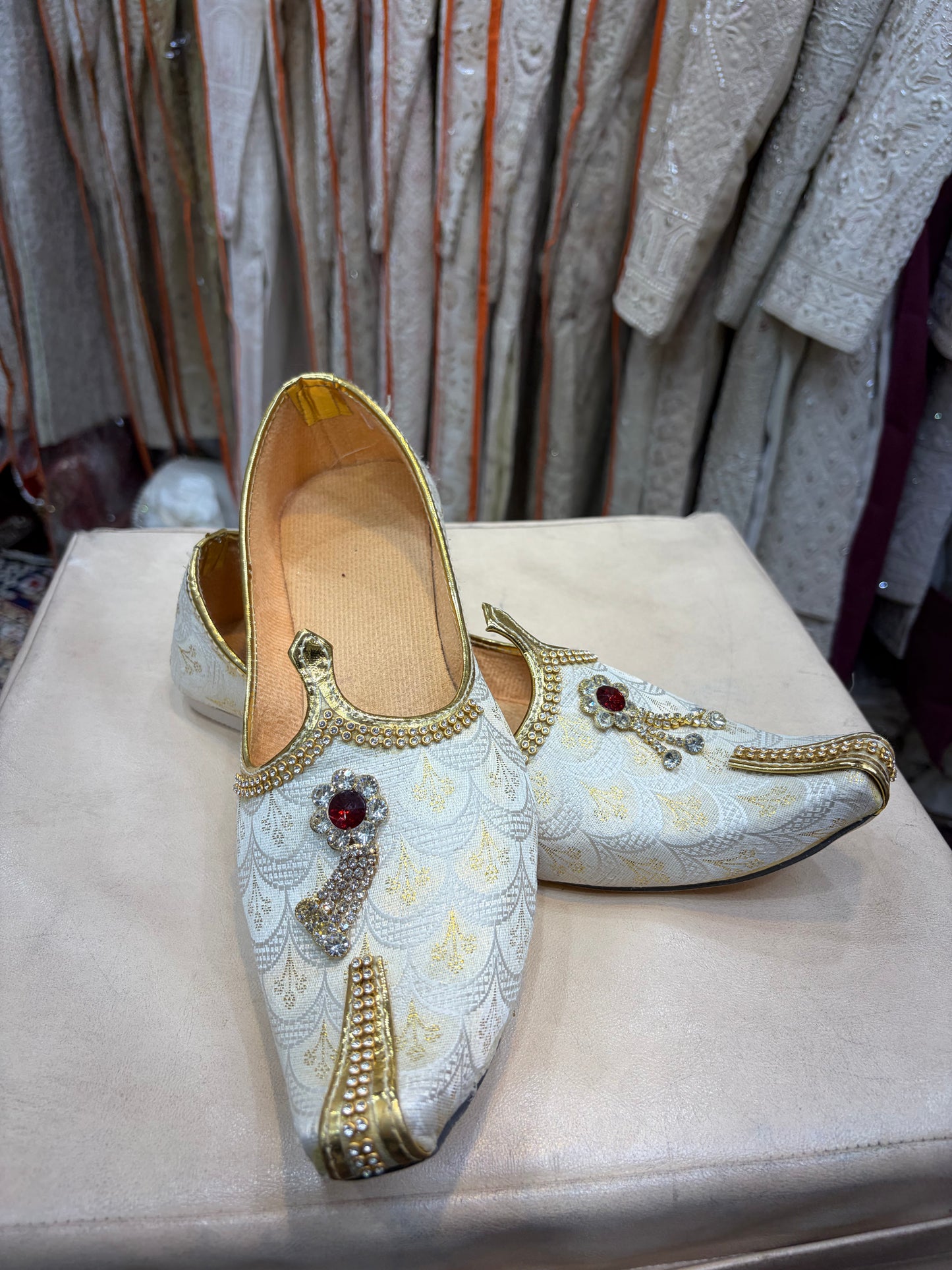 Light Beige Golden White sherwani