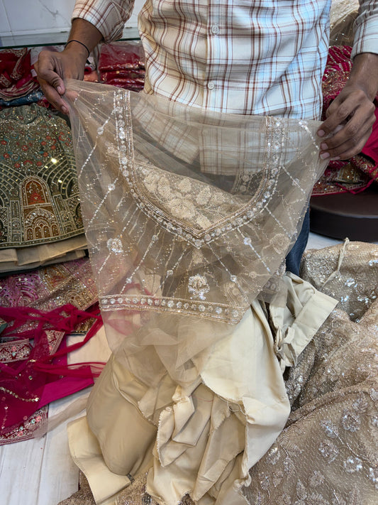 Beige Golden Designer Lehenga