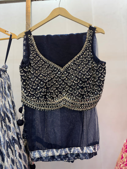 Astonishing Navy blue Crop top Lehenga