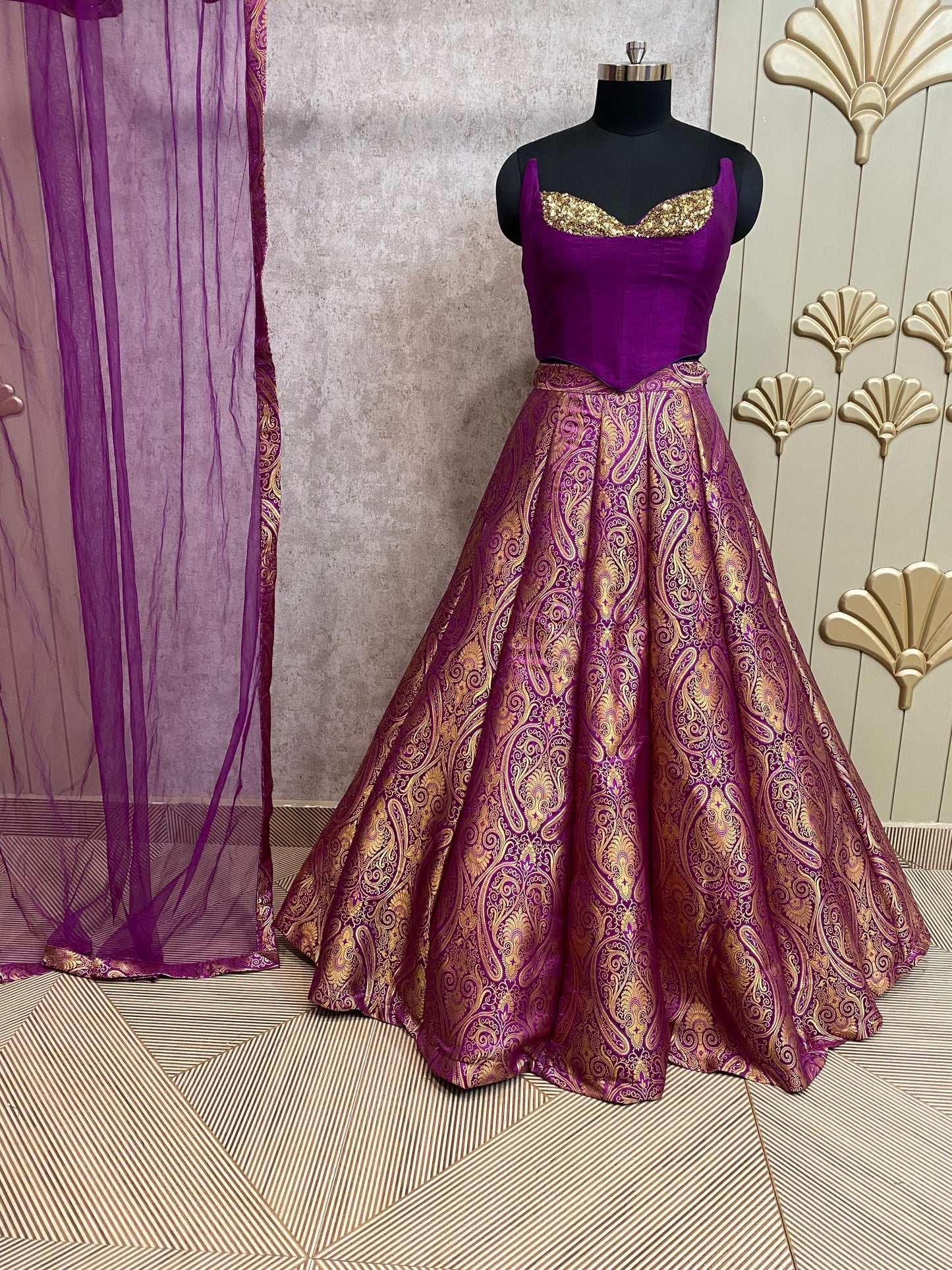 Pink crop top lehenga