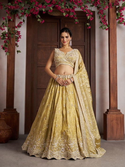 Yellow Golden Designer Crop Top Lehenga