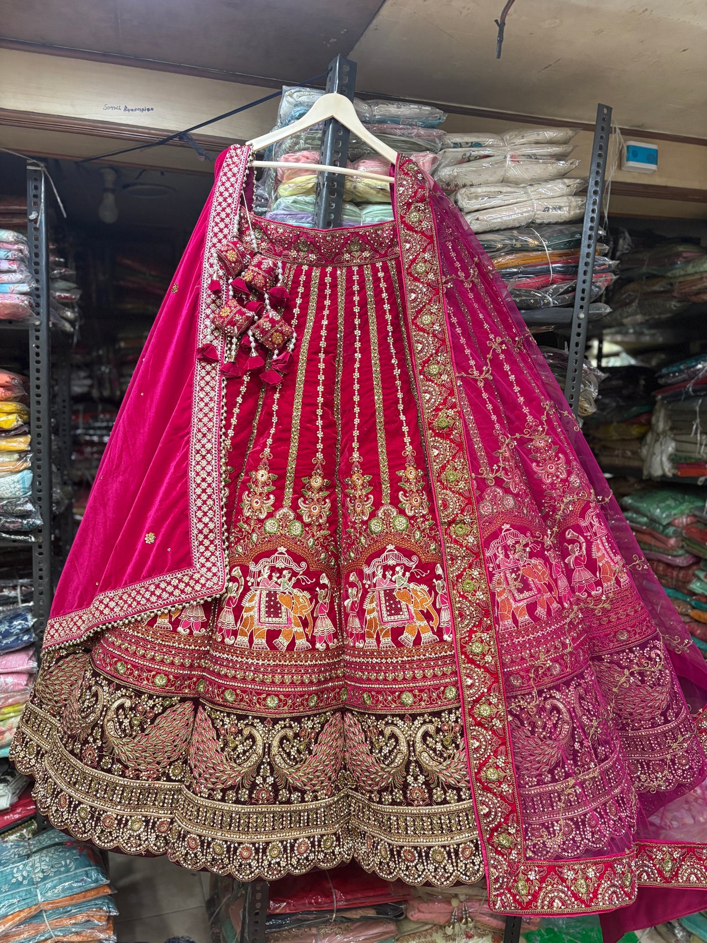 Pleasing Red Rani Pink Doli Barat Ball Bridal Lehenga