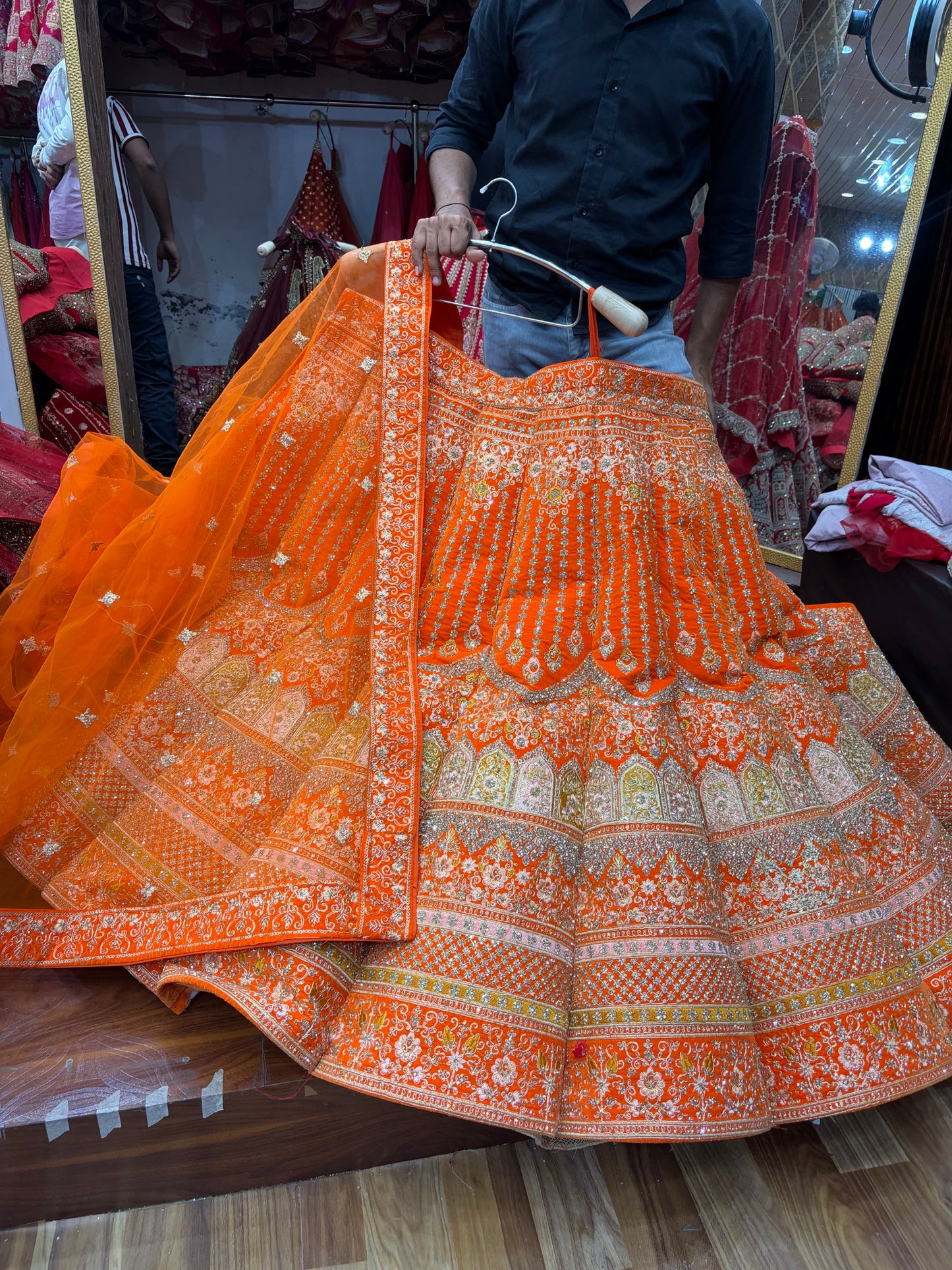 Rust orange Jhumka Ball Lehenga