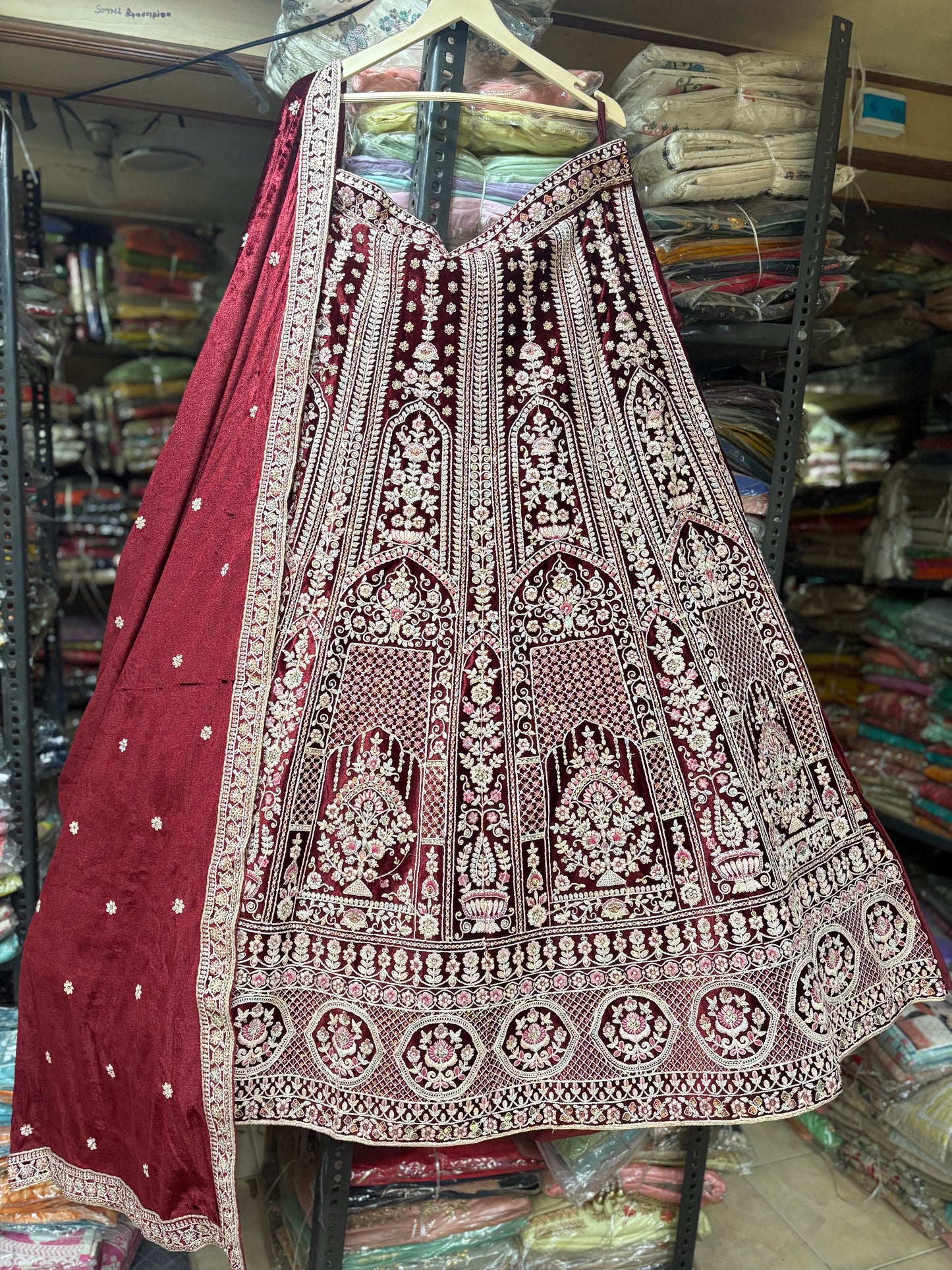 Stunning maroon double duptta bridal Lehenga
