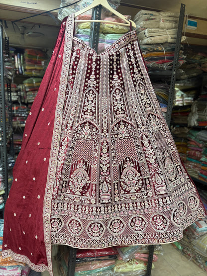 Stunning maroon double duptta bridal Lehenga