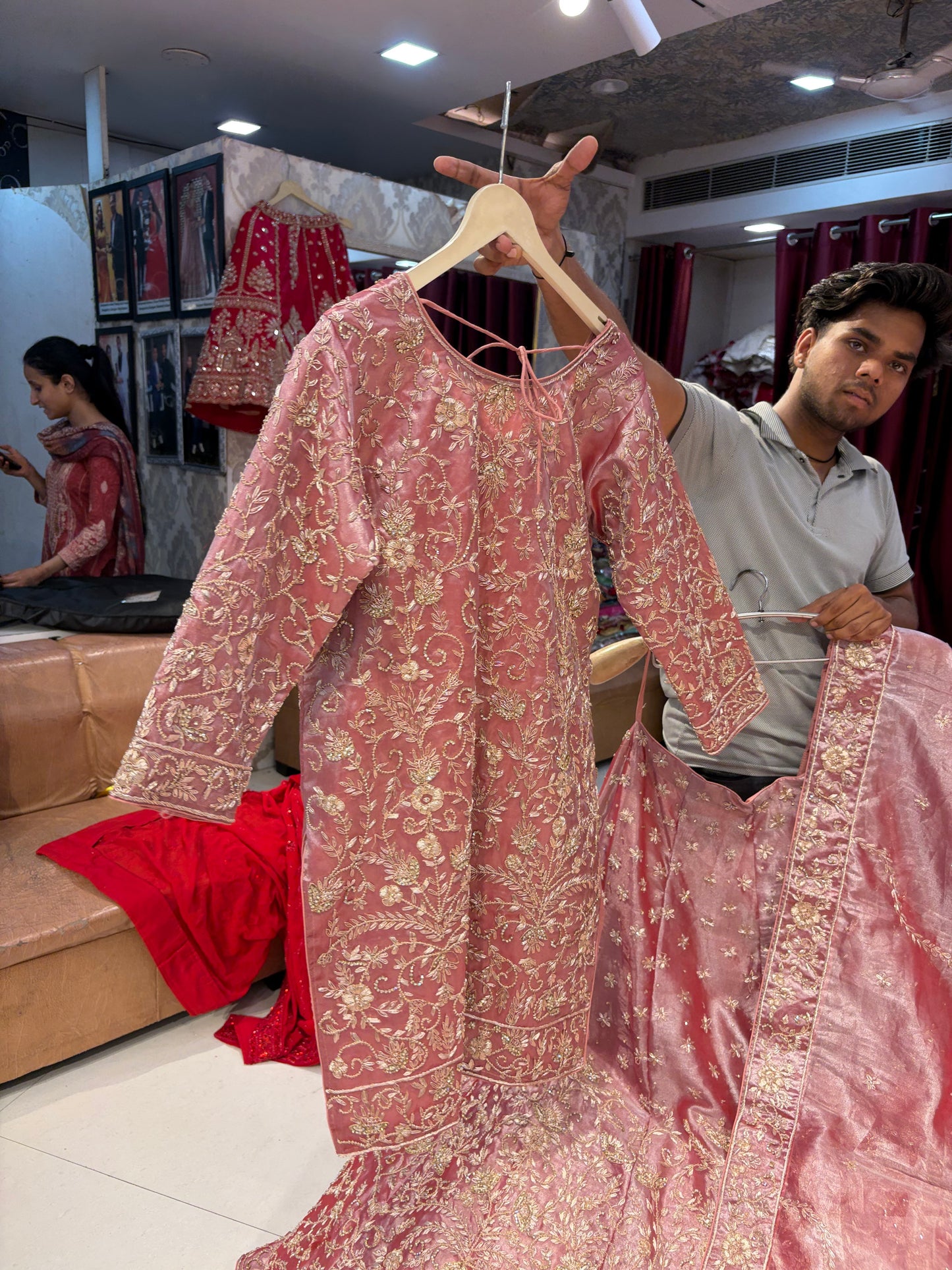 Pink peplum long Dress Farshi Gaharara Dress Special