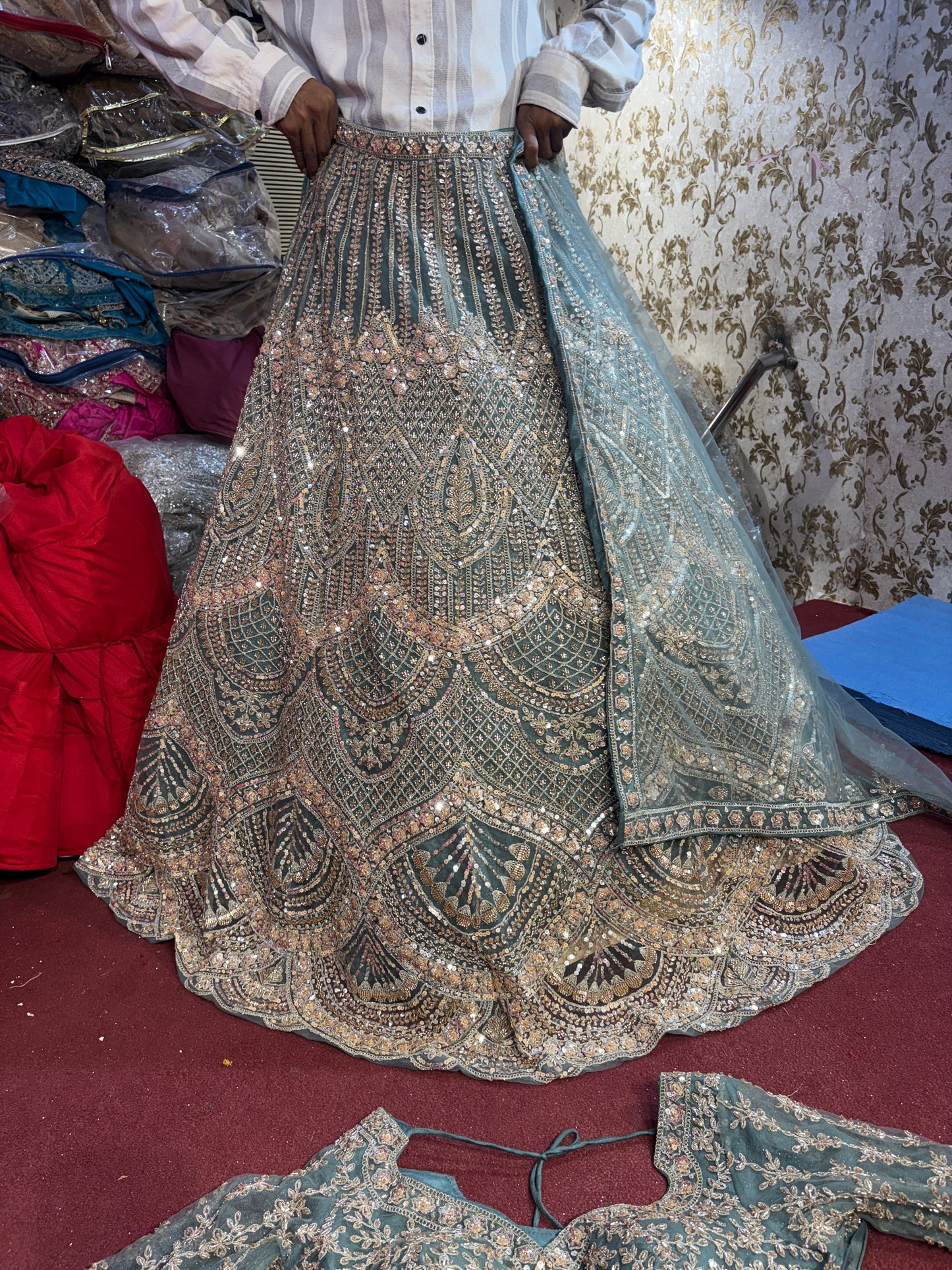 Fabulous Sky blue crop top Lehenga