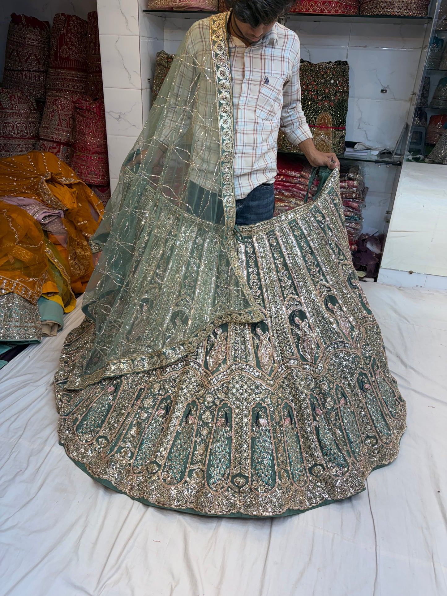 Green Peacock Designer Lehenga