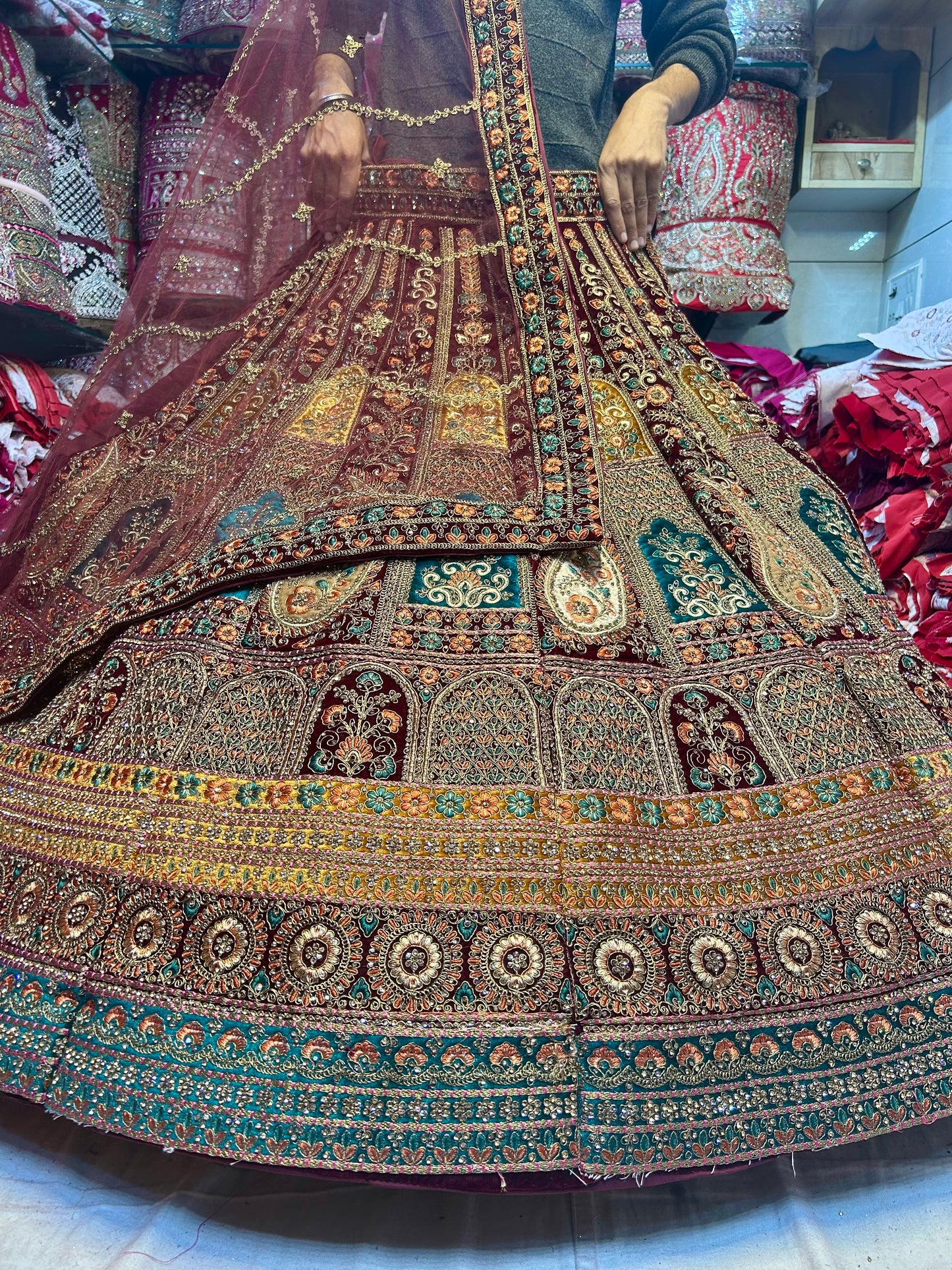 Fabulous maroon golden work bridal lehenga
