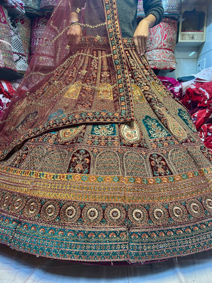 Fabulous maroon golden work bridal lehenga