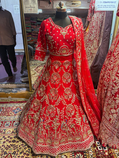 Amazing red handwork zardozi dabka bridal Lehenga