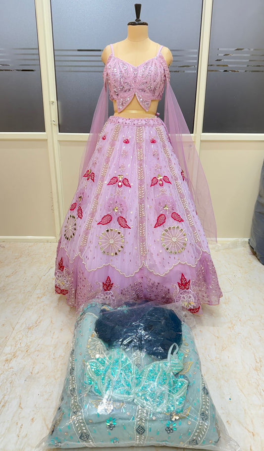Pink blue PDP crop top Lehenga