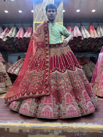Beautiful Maroon jhumka Ball Bridal Lehenga