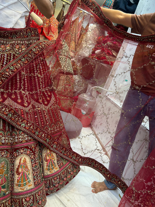 Figure Ball Pattern maroon doli barat lehenga - Shopping World