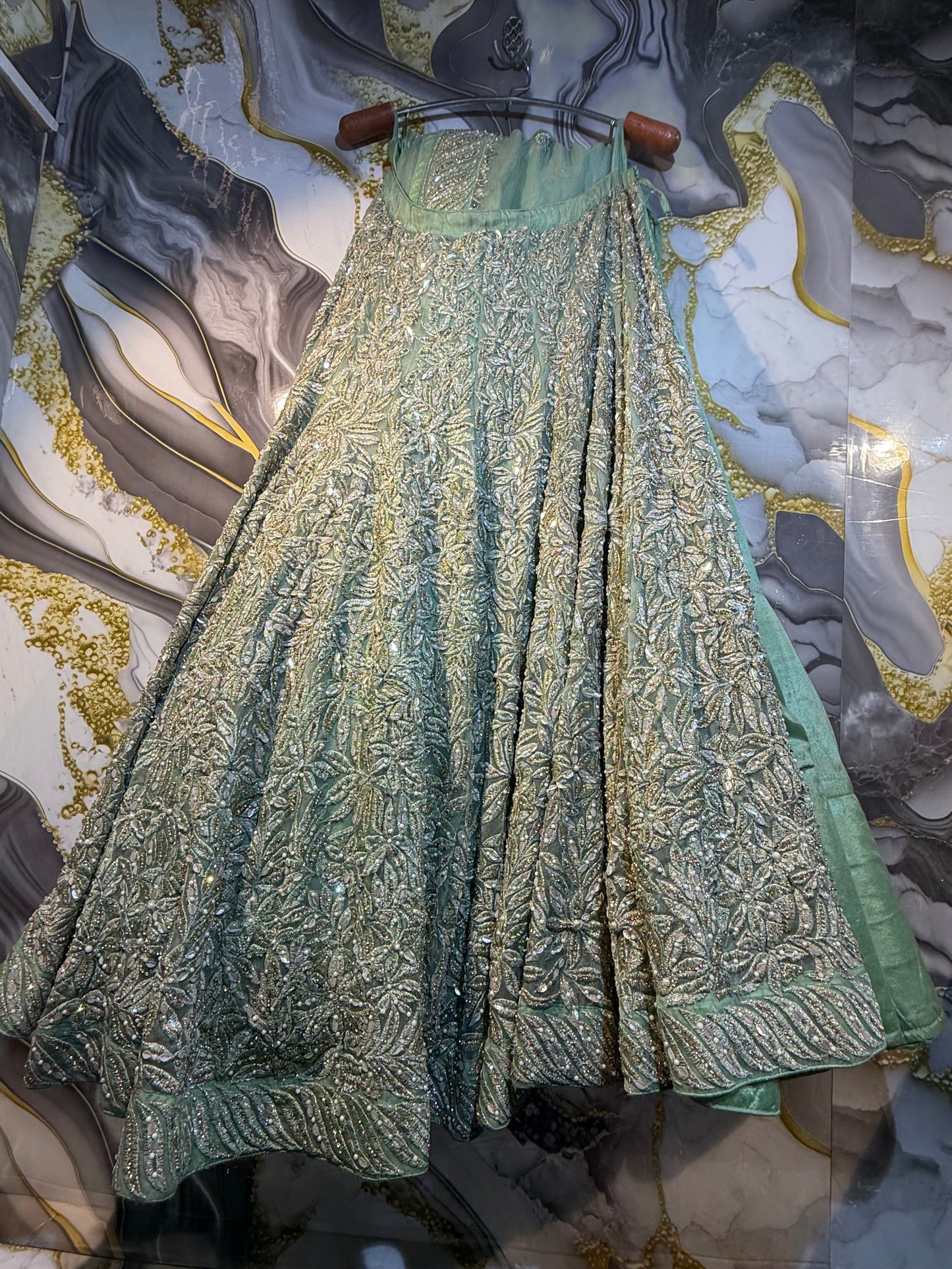 Pista Green Heavy Designer Lehenga