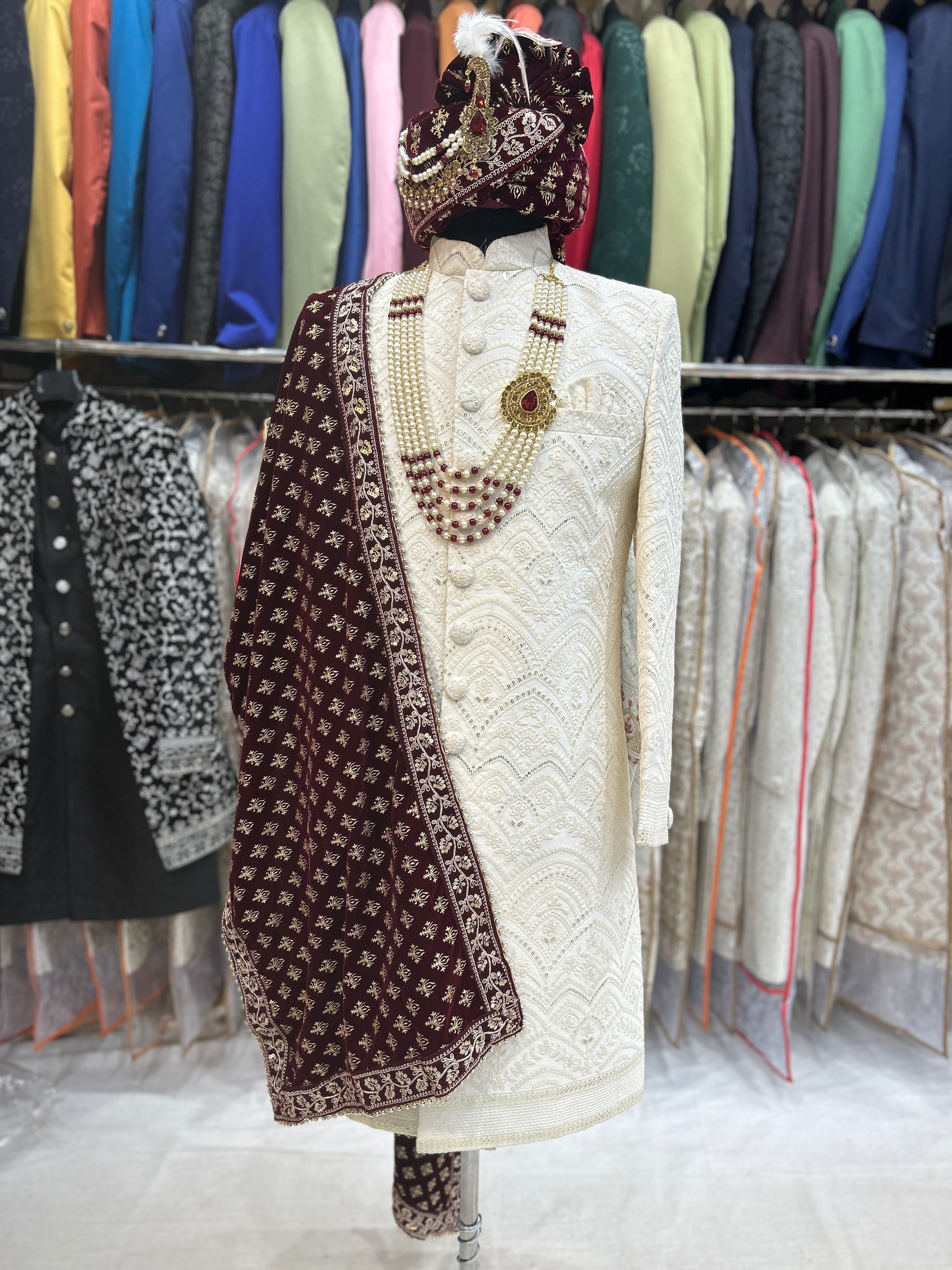 White Cream color sherwani