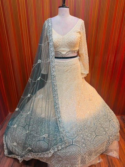 White & blue crop top Lehenga