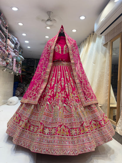Heavy Royal Rajwada rani pink peacock bridal Lehenga
