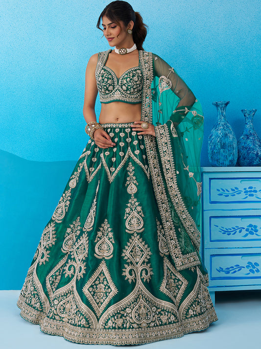 Green- Silk Beads & Sequins Embroidered Lehenga 6227