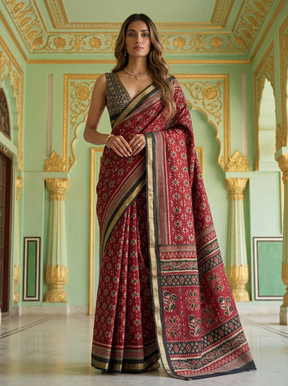 Maroon Poly Viscose Fabric Saree 6178-04 - Shopping World