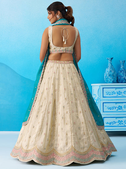 Cream Rama green- Tissue Sequins Embroidered Lehenga 6137