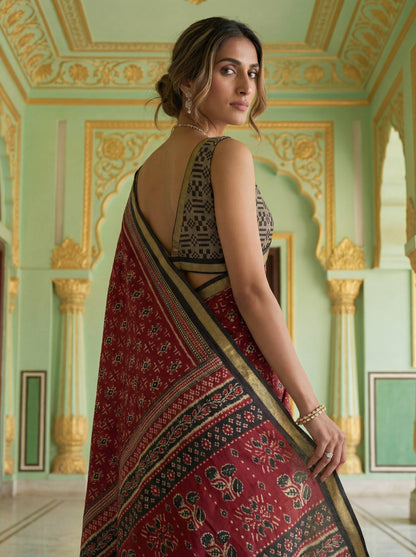 Maroon Poly Viscose Fabric Saree 6178-04 - Shopping World