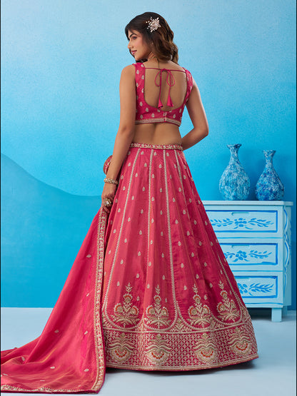 Rani Pink- Tissue Beads & Sequins Embroidered Lehenga 6308