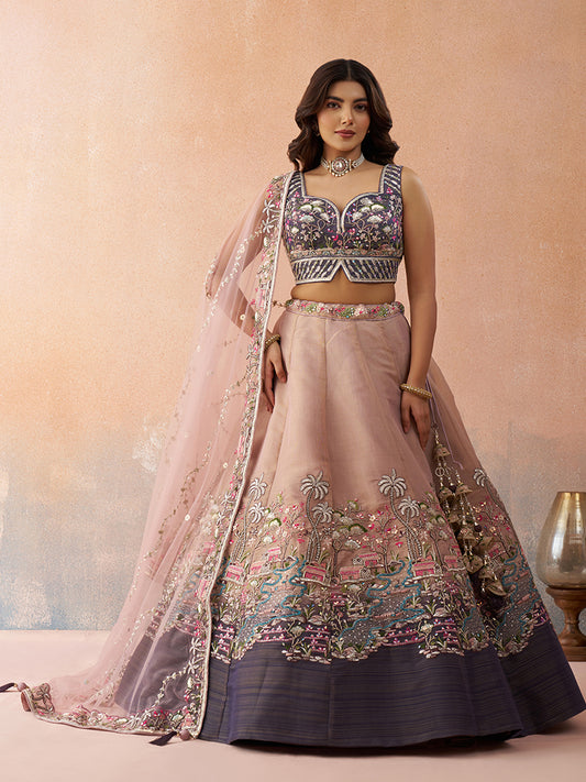 Purple- Net Sequins Embroidered Omber Purple and Mauve Lehenga choli 6275