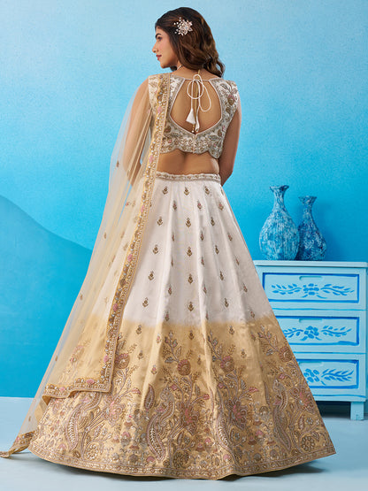 Tissue Beads & Sequins Embroidered Omber Beige and Cream Lehenga choli 6301