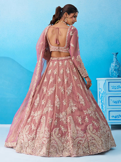Pink- Tissue Beads & Sequins Embroidered Lehenga 6223
