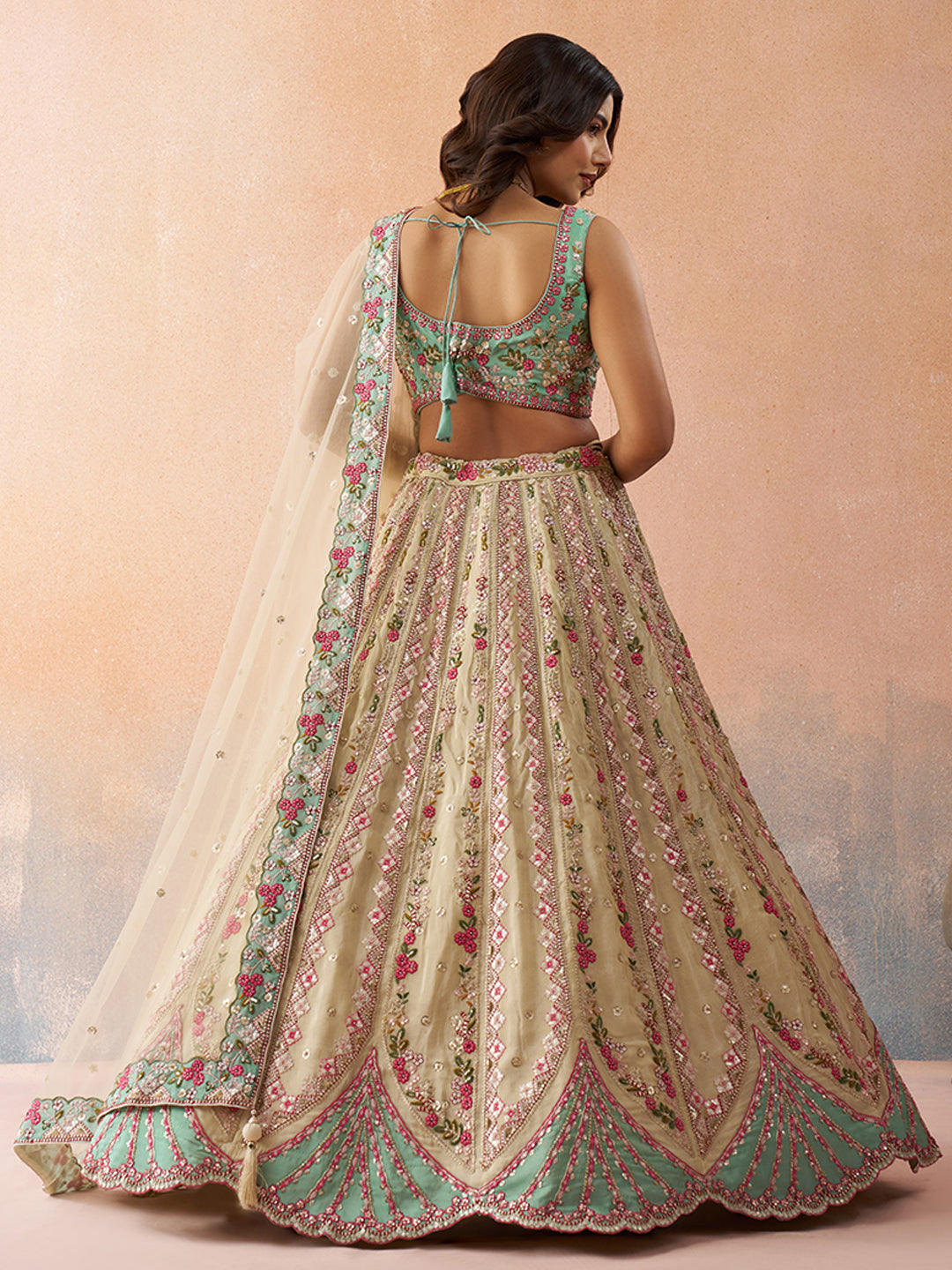 Cream- Tissue Sequins Embroidered Lehenga 6113