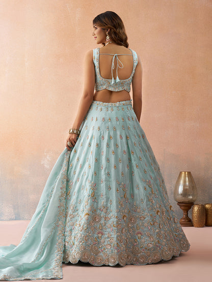 Sky Blue- Tissue Beads & Sequins Embroidered Lehenga 6186