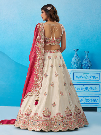 Cream- Tissue Sequins Embroidered Lehenga 6225