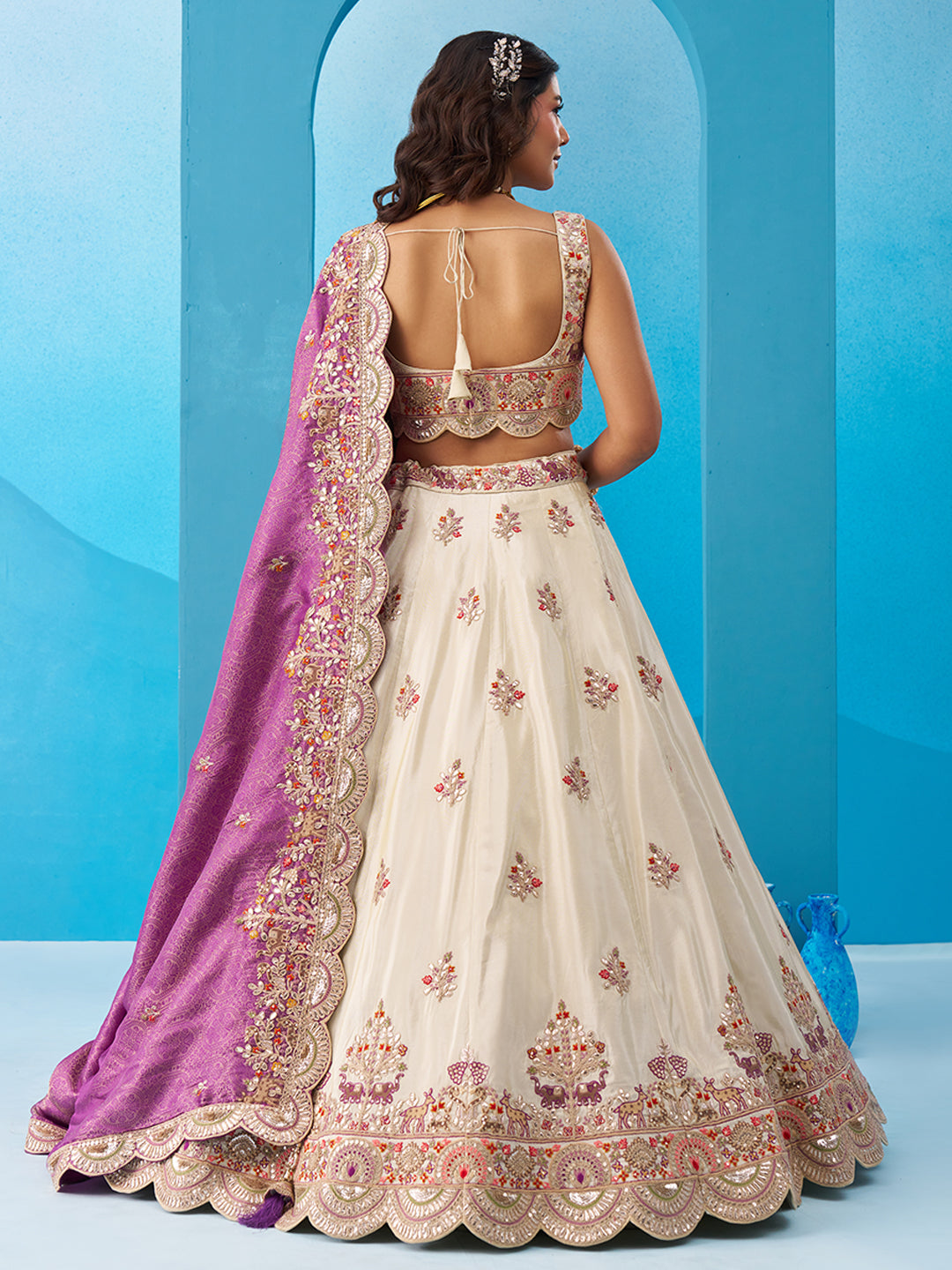 Cream- Tissue Sequins Embroidered Lehenga 6225