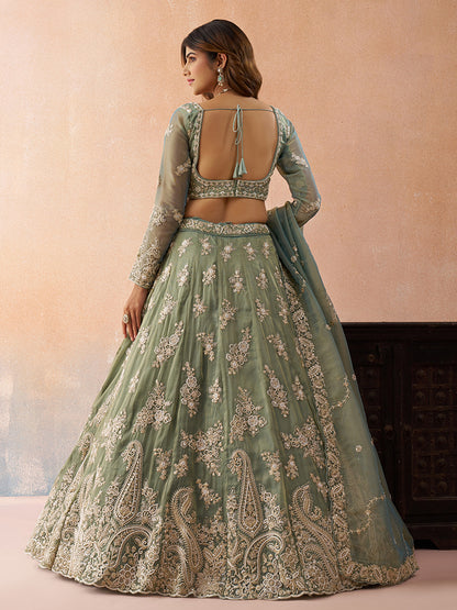 Seagreen- Tissue Beads & Sequins Embroidered Lehenga 6223