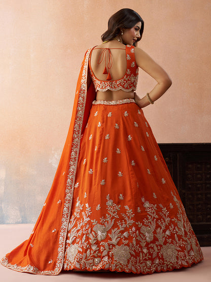 Rust Orange- Tissue Sequinned with Zari Embroidered Lehenga 6309